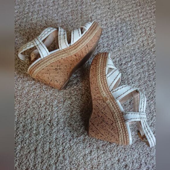 Prada White leather criss cross Wedges Sandals size 36.5 - Picture 6 of 16